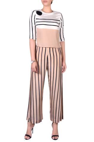 White Striped Crop Top With Pants