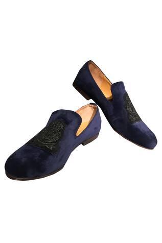 Blue Velvet Embroidered Loafers