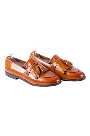 Brown Leather Tassel Kiltie Loafers