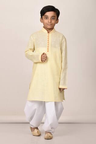 Yellow Cotton Kurta And Dhoti Pant Set For Boys