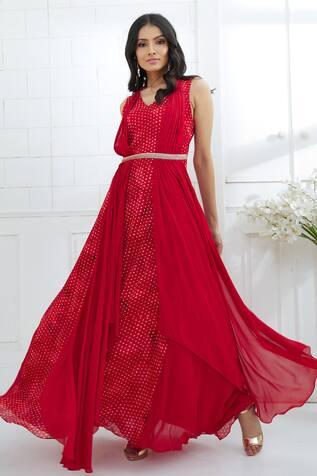 Red Chiffon Printed Dress