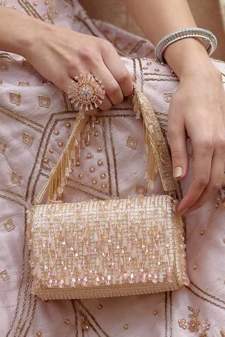 Opal Crystal Embellished Flapover Clutch